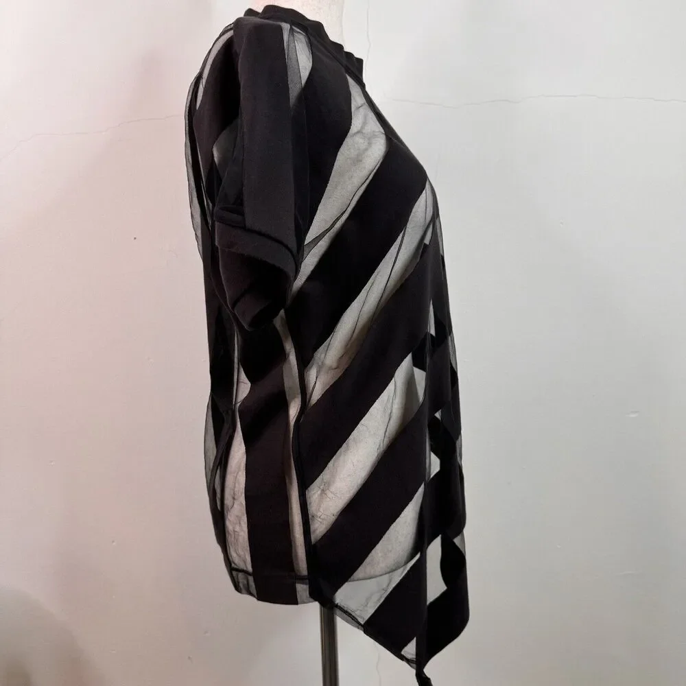 Marques Almeida Womens Shirt Devore Striped Top Goth Sheer Asymmetrical Small - Picture 10 of 12